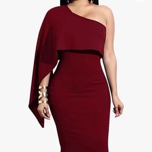 Women's Sexy One Shoulder Ruffle
Bodycon Midi Cocktail Dress